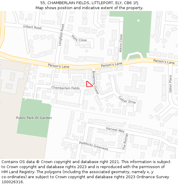 55, CHAMBERLAIN FIELDS, LITTLEPORT, ELY, CB6 1FJ: Location map and indicative extent of plot