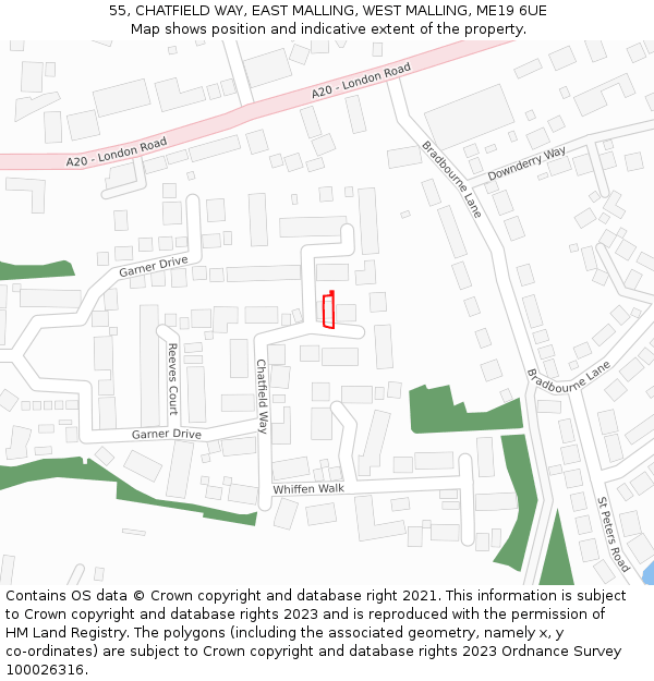 55, CHATFIELD WAY, EAST MALLING, WEST MALLING, ME19 6UE: Location map and indicative extent of plot