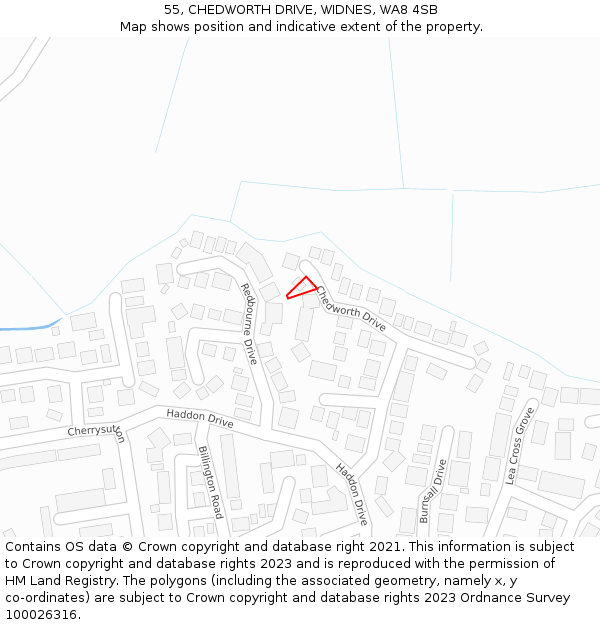 55, CHEDWORTH DRIVE, WIDNES, WA8 4SB: Location map and indicative extent of plot