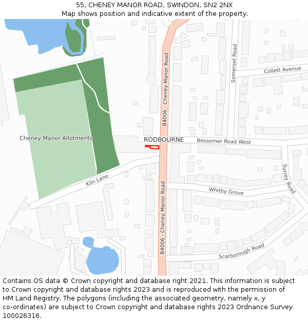 55, CHENEY MANOR ROAD, SWINDON, SN2 2NX: Location map and indicative extent of plot