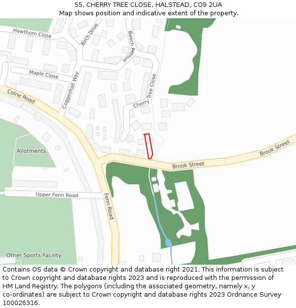 55, CHERRY TREE CLOSE, HALSTEAD, CO9 2UA: Location map and indicative extent of plot