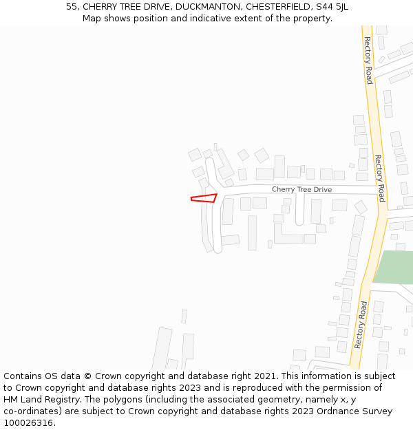 55, CHERRY TREE DRIVE, DUCKMANTON, CHESTERFIELD, S44 5JL: Location map and indicative extent of plot