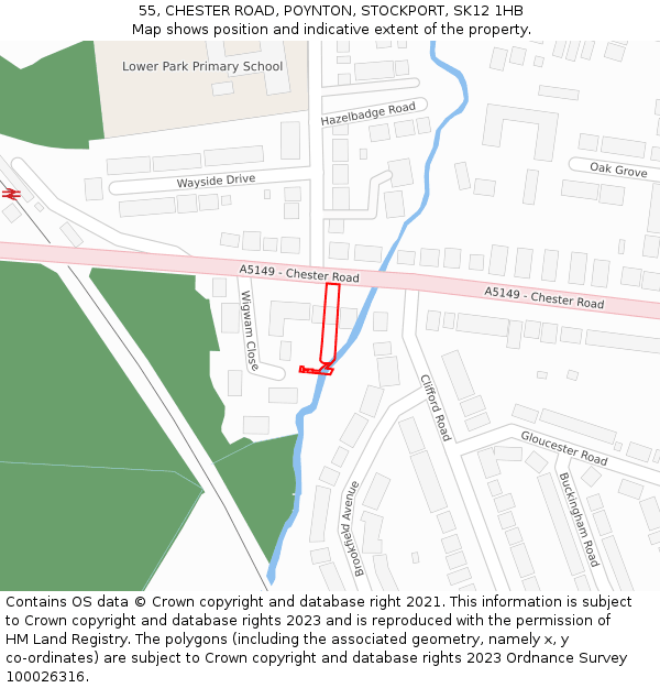 55, CHESTER ROAD, POYNTON, STOCKPORT, SK12 1HB: Location map and indicative extent of plot