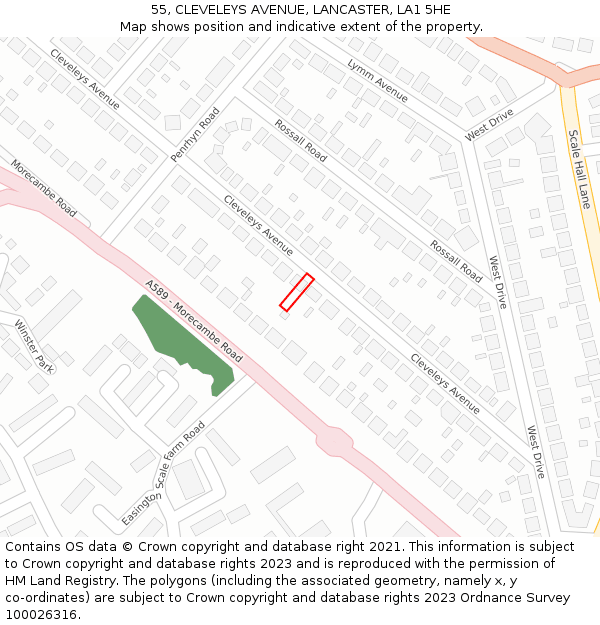 55, CLEVELEYS AVENUE, LANCASTER, LA1 5HE: Location map and indicative extent of plot