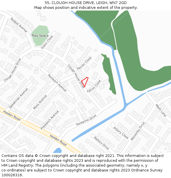 55, CLOUGH HOUSE DRIVE, LEIGH, WN7 2GD: Location map and indicative extent of plot