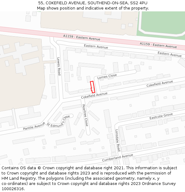 55, COKEFIELD AVENUE, SOUTHEND-ON-SEA, SS2 4PU: Location map and indicative extent of plot