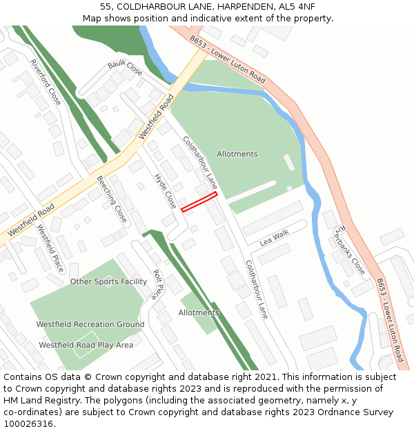 55, COLDHARBOUR LANE, HARPENDEN, AL5 4NF: Location map and indicative extent of plot