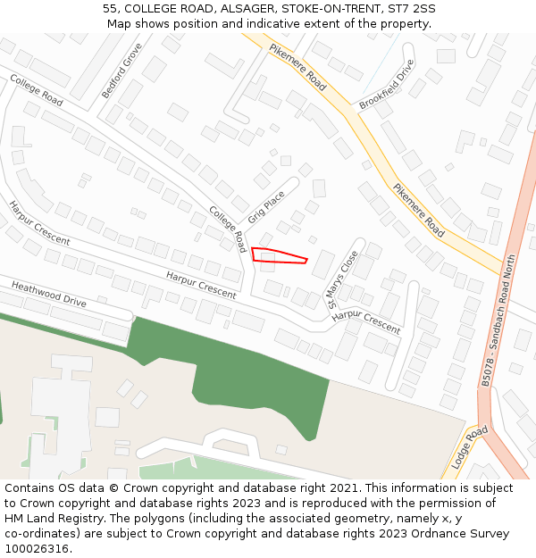 55, COLLEGE ROAD, ALSAGER, STOKE-ON-TRENT, ST7 2SS: Location map and indicative extent of plot