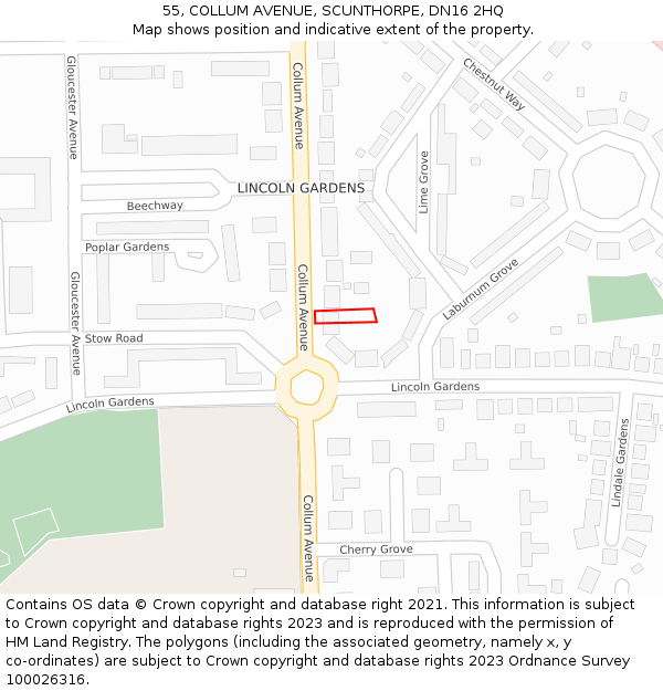 55, COLLUM AVENUE, SCUNTHORPE, DN16 2HQ: Location map and indicative extent of plot