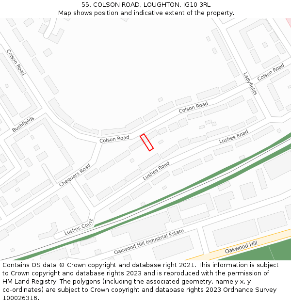 55, COLSON ROAD, LOUGHTON, IG10 3RL: Location map and indicative extent of plot