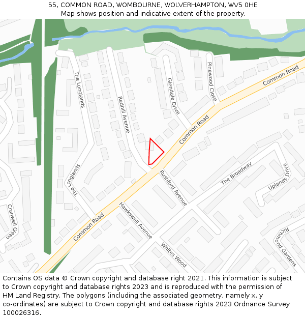 55, COMMON ROAD, WOMBOURNE, WOLVERHAMPTON, WV5 0HE: Location map and indicative extent of plot