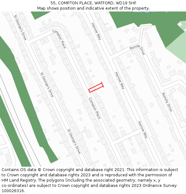 55, COMPTON PLACE, WATFORD, WD19 5HF: Location map and indicative extent of plot