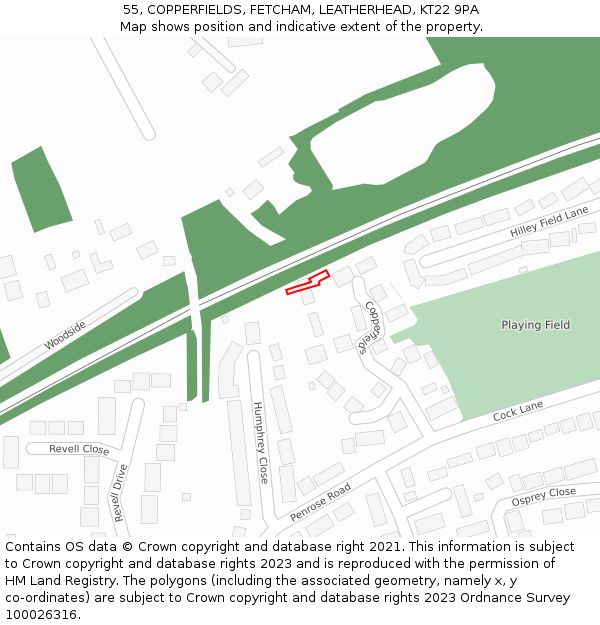 55, COPPERFIELDS, FETCHAM, LEATHERHEAD, KT22 9PA: Location map and indicative extent of plot