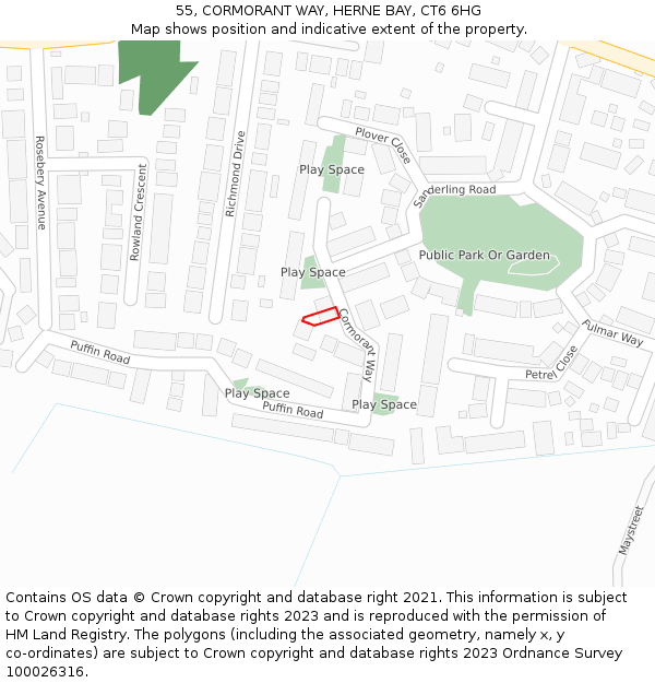 55, CORMORANT WAY, HERNE BAY, CT6 6HG: Location map and indicative extent of plot