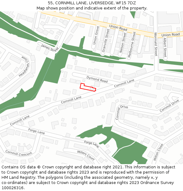 55, CORNMILL LANE, LIVERSEDGE, WF15 7DZ: Location map and indicative extent of plot