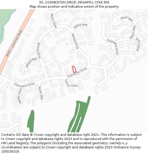 55, COSMESTON DRIVE, PENARTH, CF64 5FA: Location map and indicative extent of plot