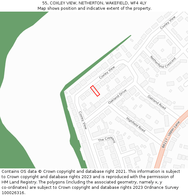 55, COXLEY VIEW, NETHERTON, WAKEFIELD, WF4 4LY: Location map and indicative extent of plot
