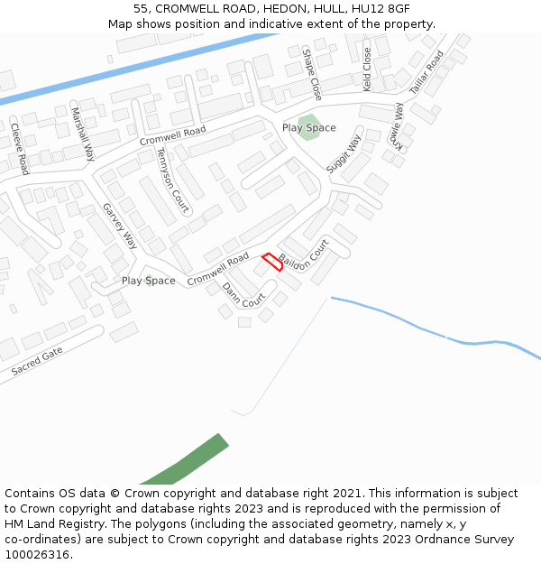 55, CROMWELL ROAD, HEDON, HULL, HU12 8GF: Location map and indicative extent of plot