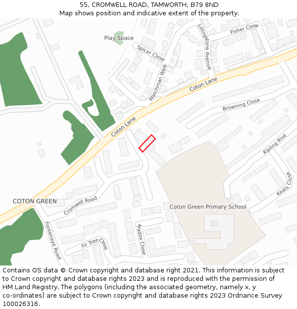 55, CROMWELL ROAD, TAMWORTH, B79 8ND: Location map and indicative extent of plot