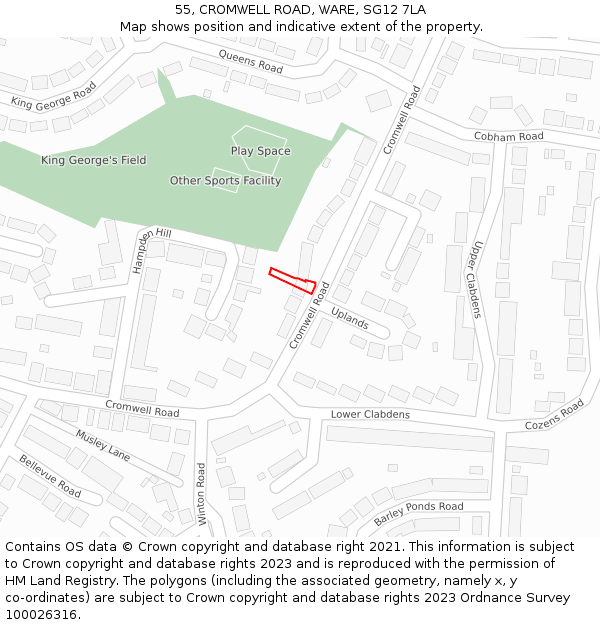 55, CROMWELL ROAD, WARE, SG12 7LA: Location map and indicative extent of plot