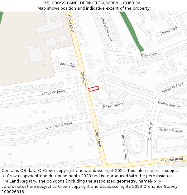 55, CROSS LANE, BEBINGTON, WIRRAL, CH63 3AH: Location map and indicative extent of plot