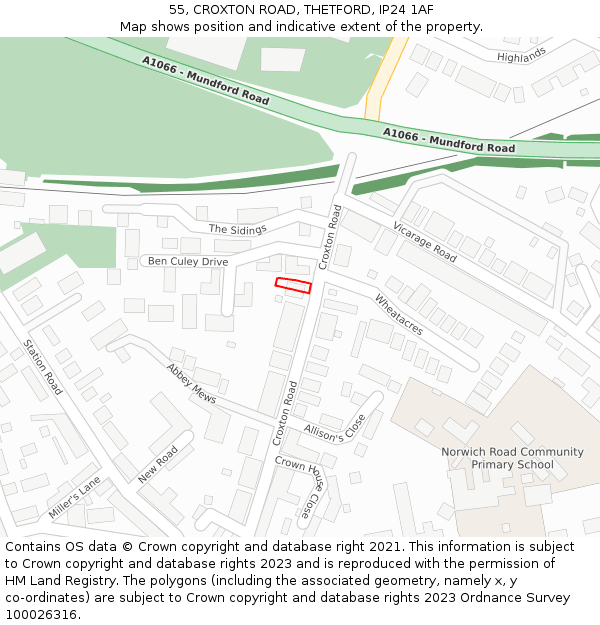 55, CROXTON ROAD, THETFORD, IP24 1AF: Location map and indicative extent of plot