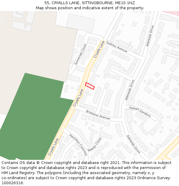 55, CRYALLS LANE, SITTINGBOURNE, ME10 1NZ: Location map and indicative extent of plot