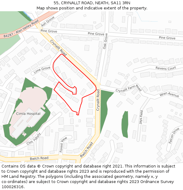 55, CRYNALLT ROAD, NEATH, SA11 3RN: Location map and indicative extent of plot