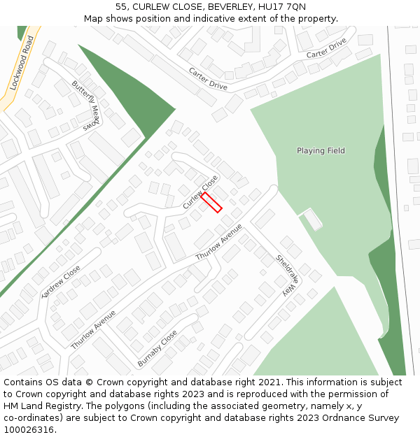 55, CURLEW CLOSE, BEVERLEY, HU17 7QN: Location map and indicative extent of plot