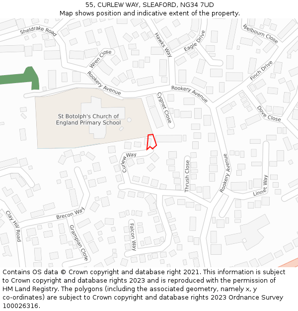 55, CURLEW WAY, SLEAFORD, NG34 7UD: Location map and indicative extent of plot