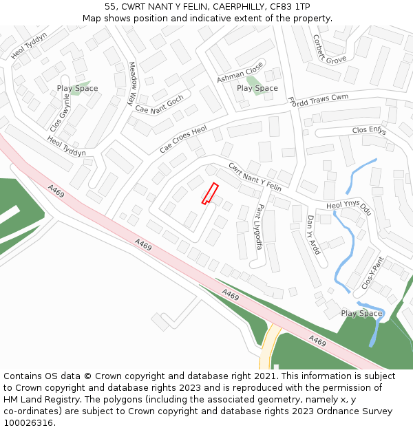 55, CWRT NANT Y FELIN, CAERPHILLY, CF83 1TP: Location map and indicative extent of plot