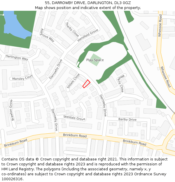 55, DARROWBY DRIVE, DARLINGTON, DL3 0GZ: Location map and indicative extent of plot