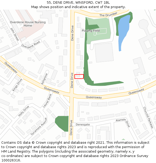 55, DENE DRIVE, WINSFORD, CW7 1BL: Location map and indicative extent of plot