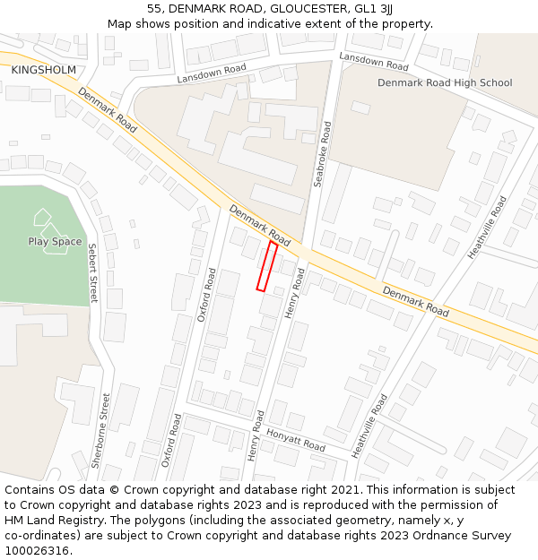 55, DENMARK ROAD, GLOUCESTER, GL1 3JJ: Location map and indicative extent of plot