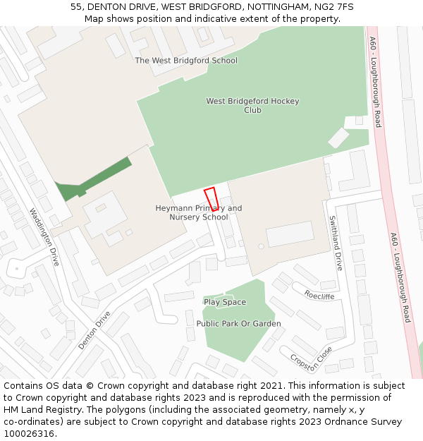 55, DENTON DRIVE, WEST BRIDGFORD, NOTTINGHAM, NG2 7FS: Location map and indicative extent of plot