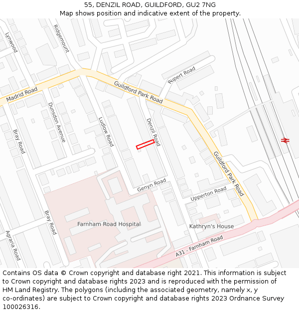 55, DENZIL ROAD, GUILDFORD, GU2 7NG: Location map and indicative extent of plot