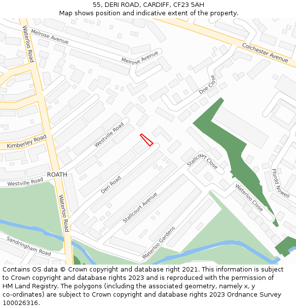 55, DERI ROAD, CARDIFF, CF23 5AH: Location map and indicative extent of plot