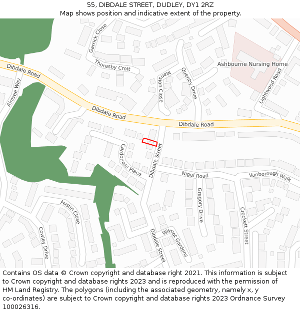 55, DIBDALE STREET, DUDLEY, DY1 2RZ: Location map and indicative extent of plot