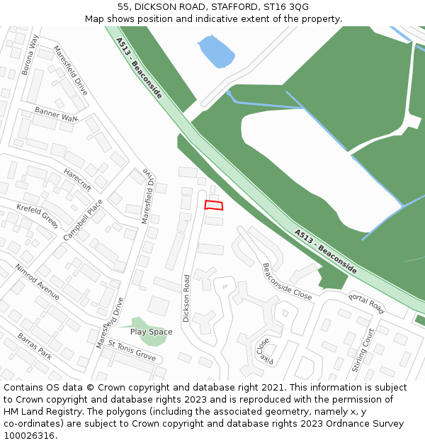 55, DICKSON ROAD, STAFFORD, ST16 3QG: Location map and indicative extent of plot