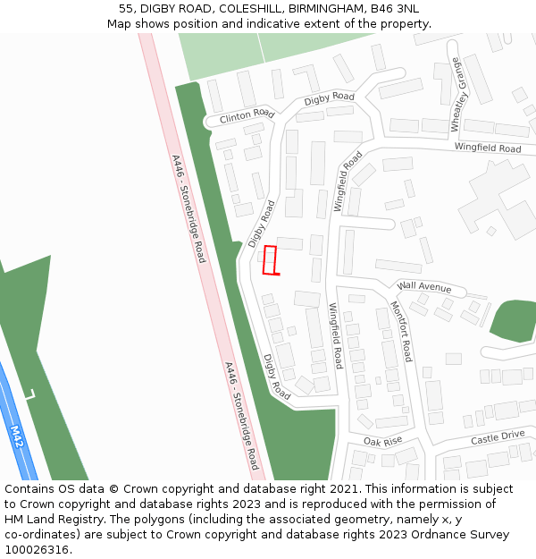 55, DIGBY ROAD, COLESHILL, BIRMINGHAM, B46 3NL: Location map and indicative extent of plot