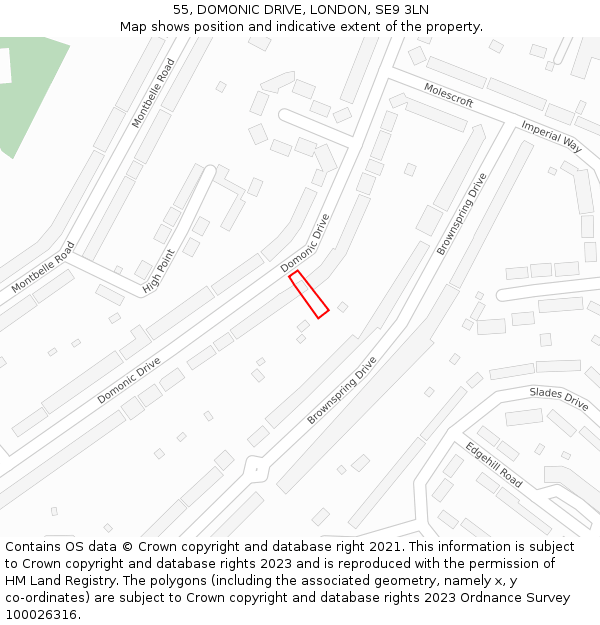 55, DOMONIC DRIVE, LONDON, SE9 3LN: Location map and indicative extent of plot
