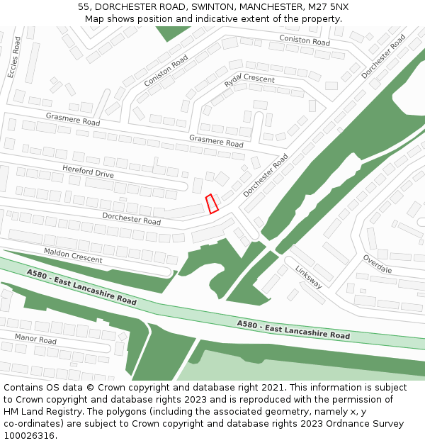 55, DORCHESTER ROAD, SWINTON, MANCHESTER, M27 5NX: Location map and indicative extent of plot