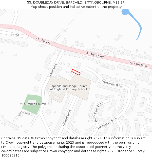 55, DOUBLEDAY DRIVE, BAPCHILD, SITTINGBOURNE, ME9 9PJ: Location map and indicative extent of plot