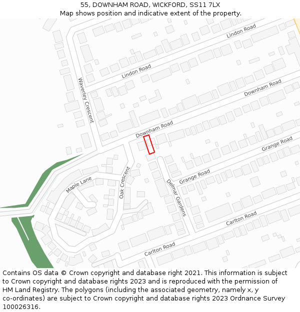 55, DOWNHAM ROAD, WICKFORD, SS11 7LX: Location map and indicative extent of plot