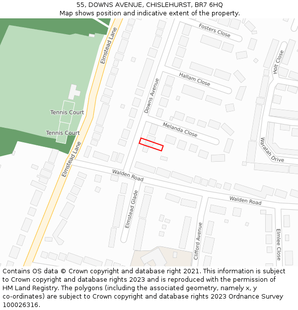 55, DOWNS AVENUE, CHISLEHURST, BR7 6HQ: Location map and indicative extent of plot