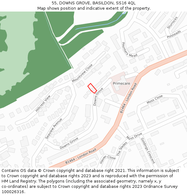 55, DOWNS GROVE, BASILDON, SS16 4QL: Location map and indicative extent of plot