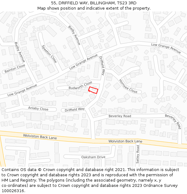 55, DRIFFIELD WAY, BILLINGHAM, TS23 3RD: Location map and indicative extent of plot