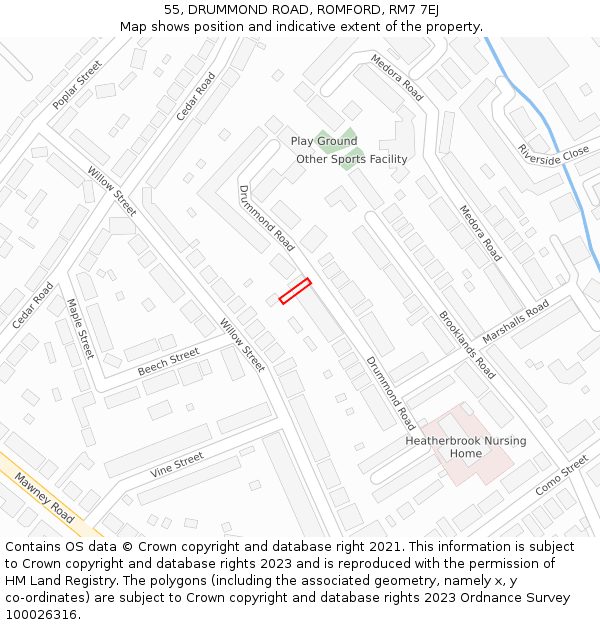 55, DRUMMOND ROAD, ROMFORD, RM7 7EJ: Location map and indicative extent of plot