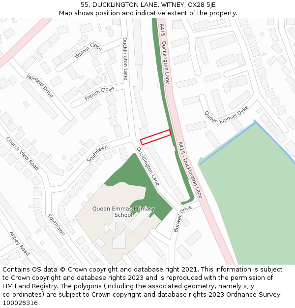 55, DUCKLINGTON LANE, WITNEY, OX28 5JE: Location map and indicative extent of plot