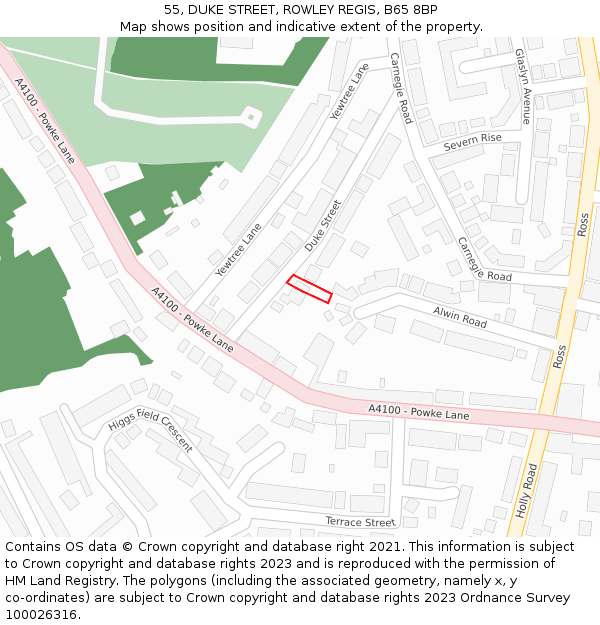 55, DUKE STREET, ROWLEY REGIS, B65 8BP: Location map and indicative extent of plot